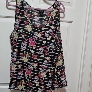 Torrid Black Floral Skull Tank Top